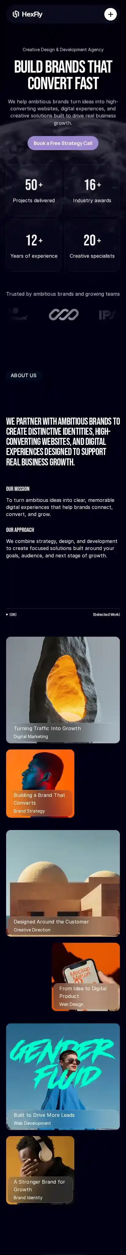 HexFly home page on mobile