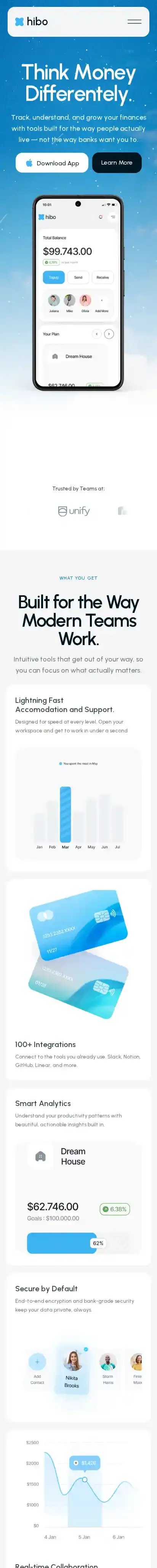 Hibo home page on mobile