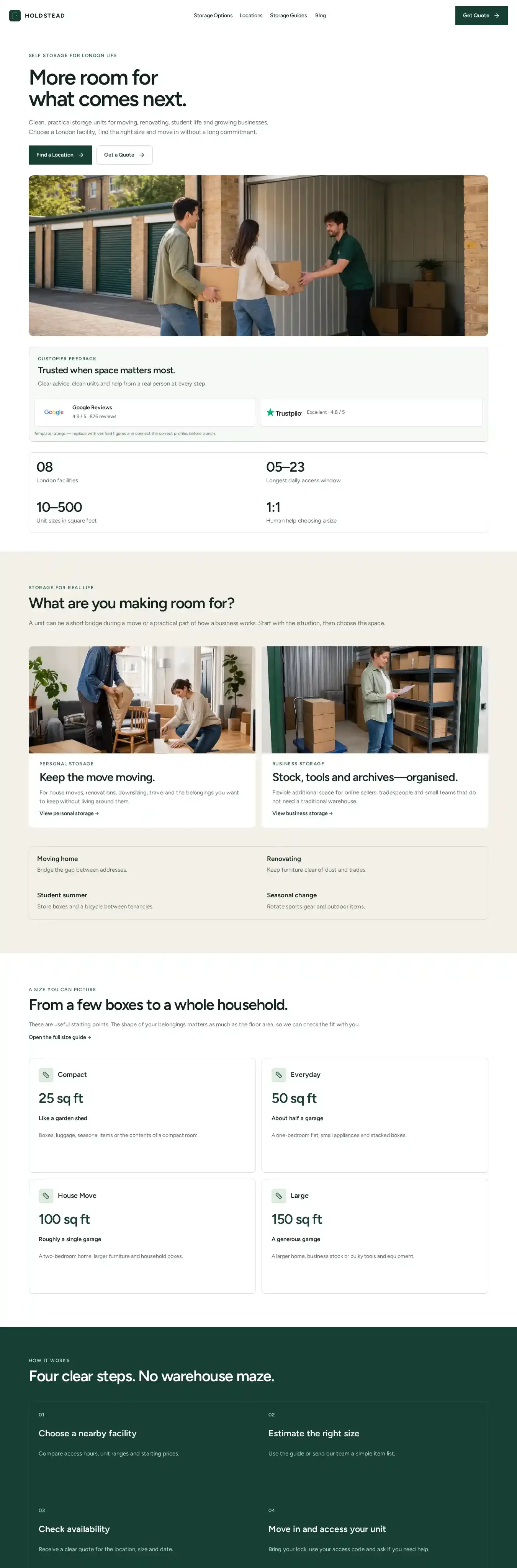 HOLDSTEAD home page on desktop