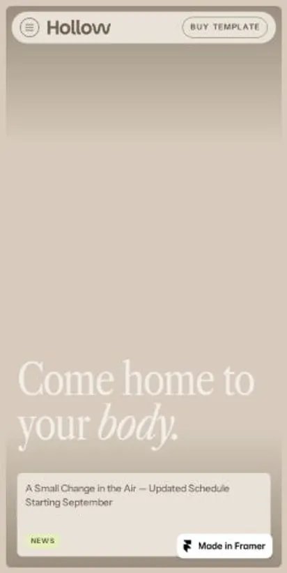 Hollow Wellness home page on mobile