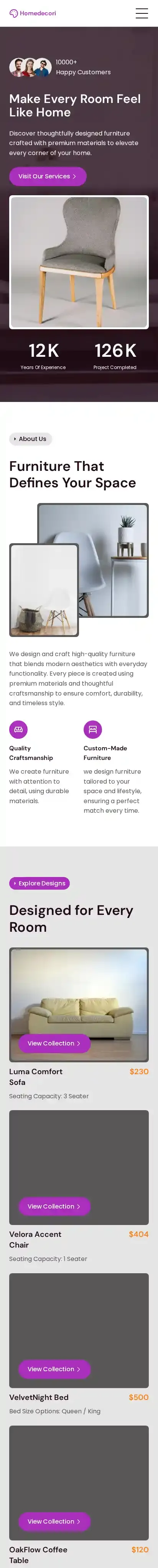 Homedecori Home home page on mobile