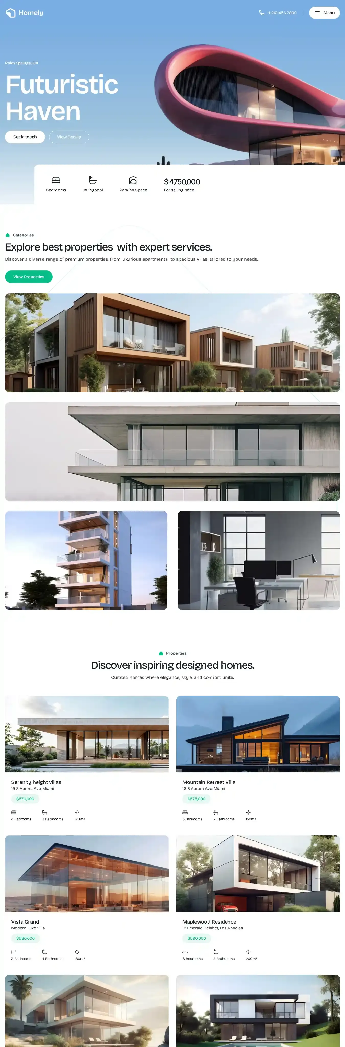 Homely home page on desktop