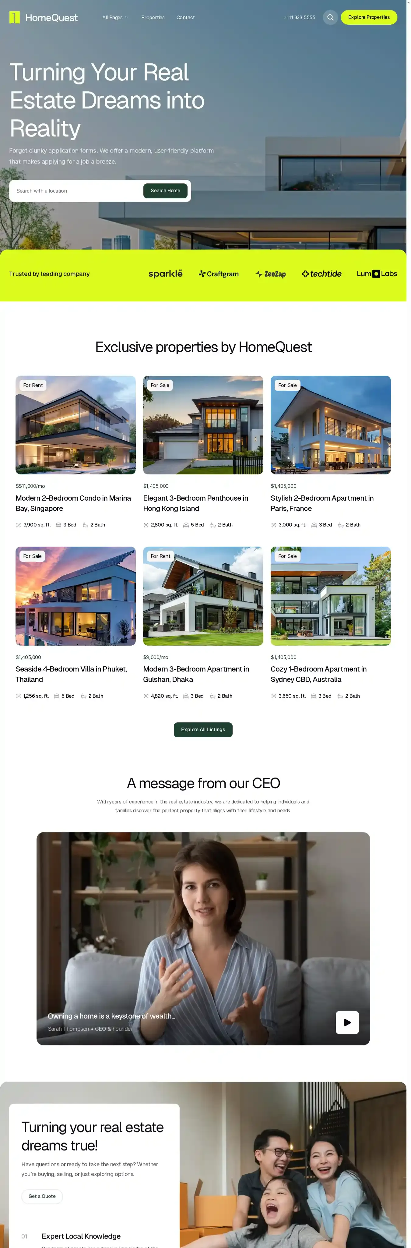 HomeQuest home page on desktop