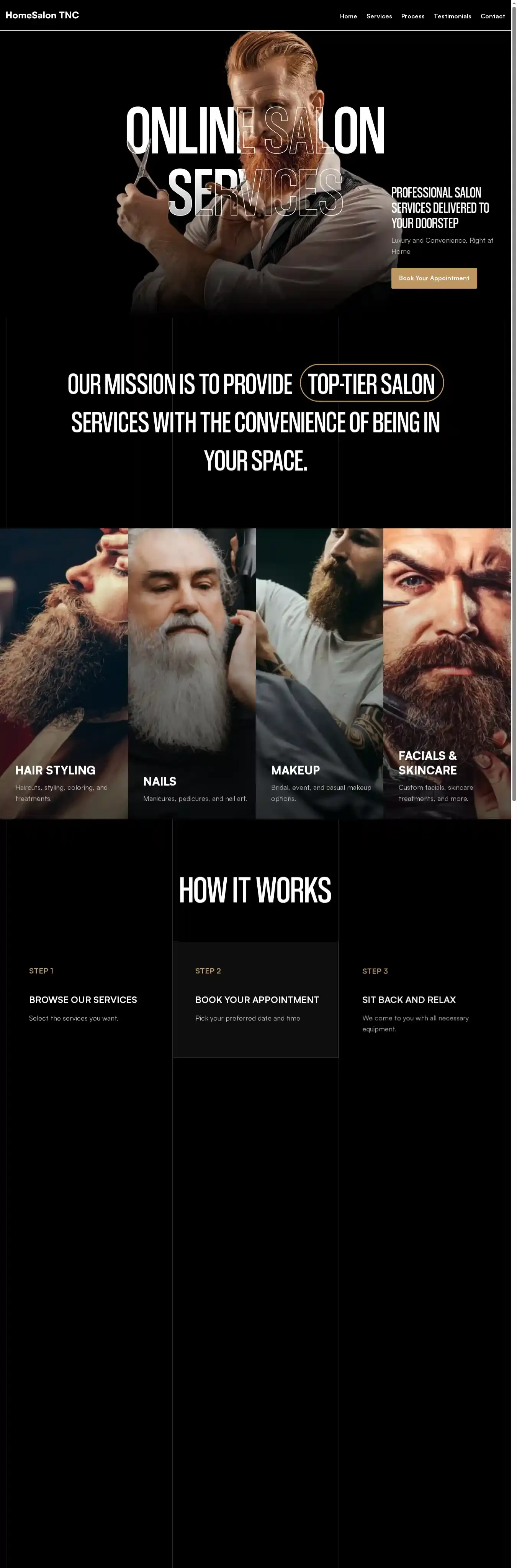 HomeSalon TNC home page on desktop