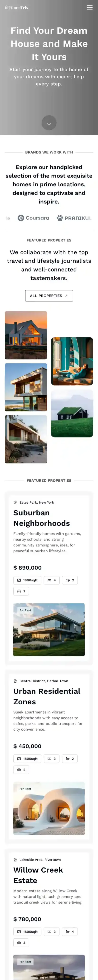 HomeTrix home page on mobile