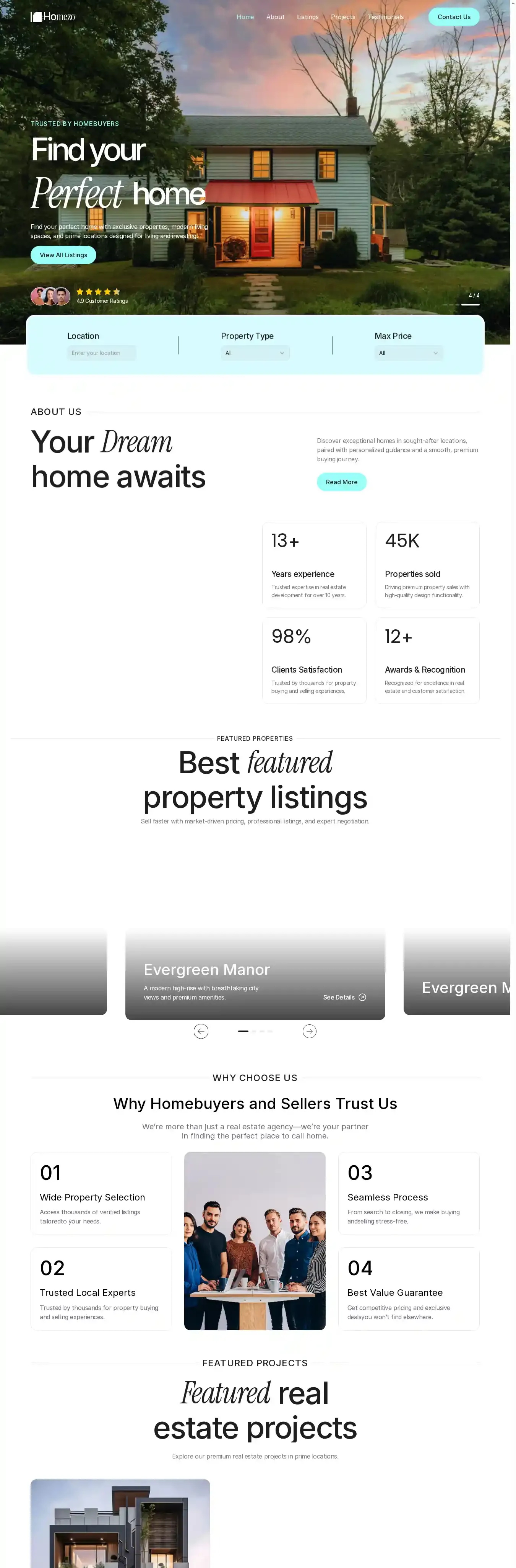 Homezo – realestate home page on desktop