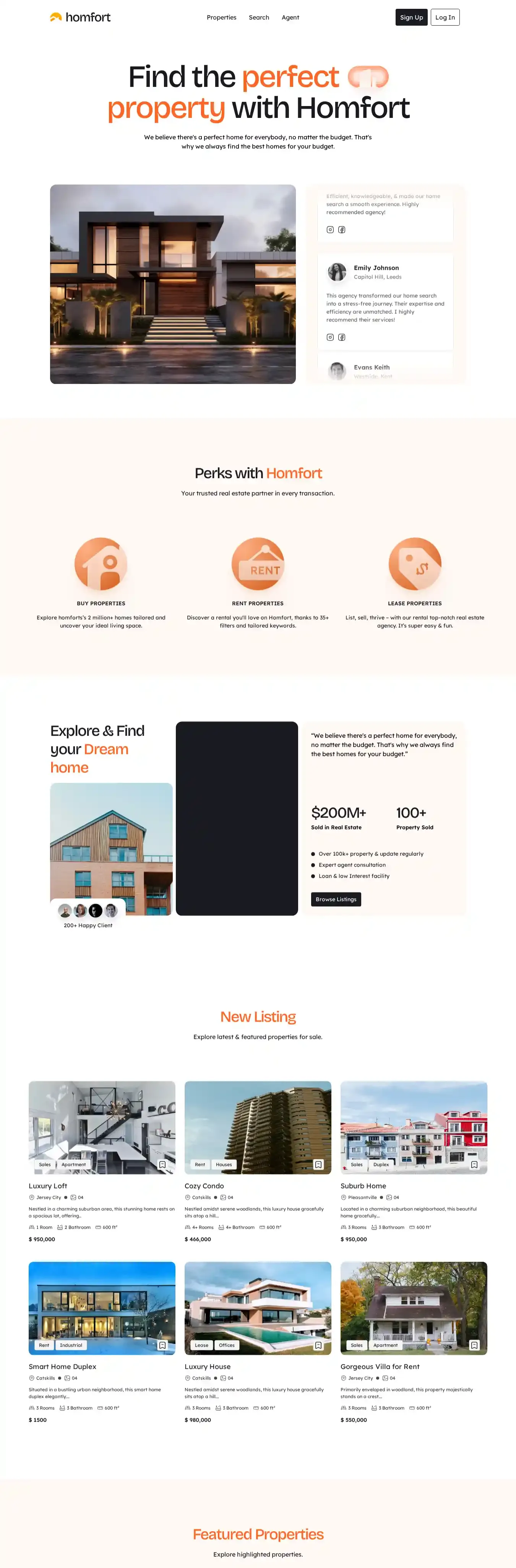 Homforte home page on desktop