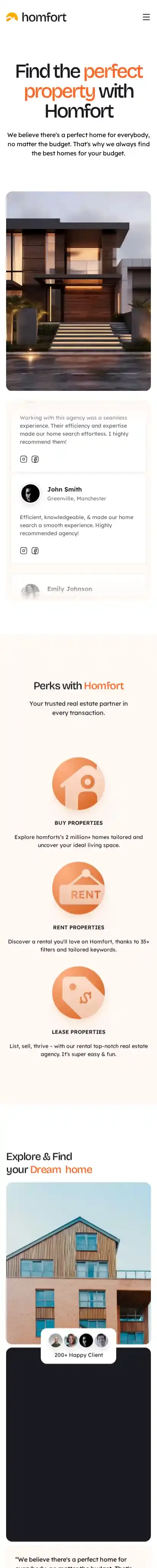 Homforte home page on mobile