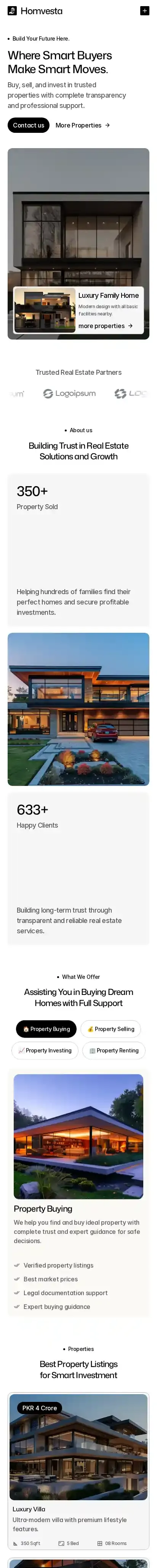 Homvesta home page on mobile