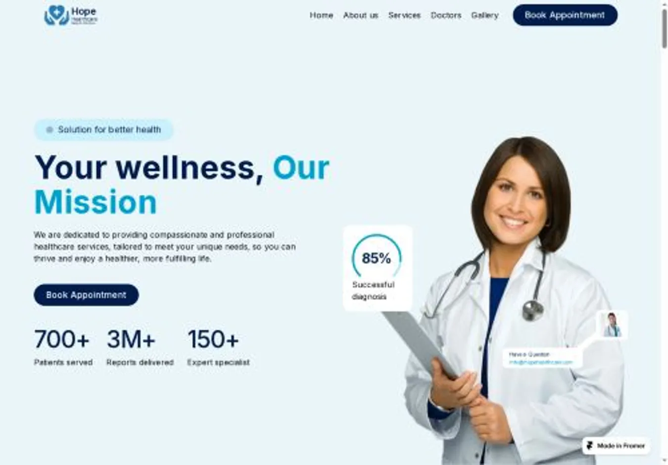Hope Healthcare home page on desktop