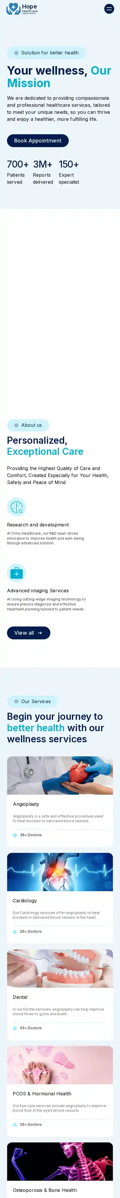 Hope Healthcare home page on mobile