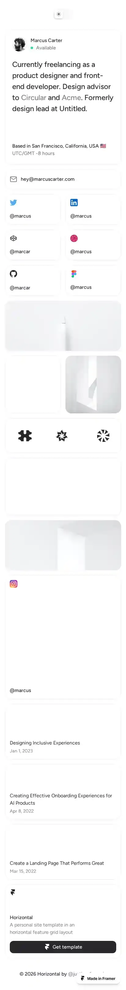 Horizontal home page on mobile