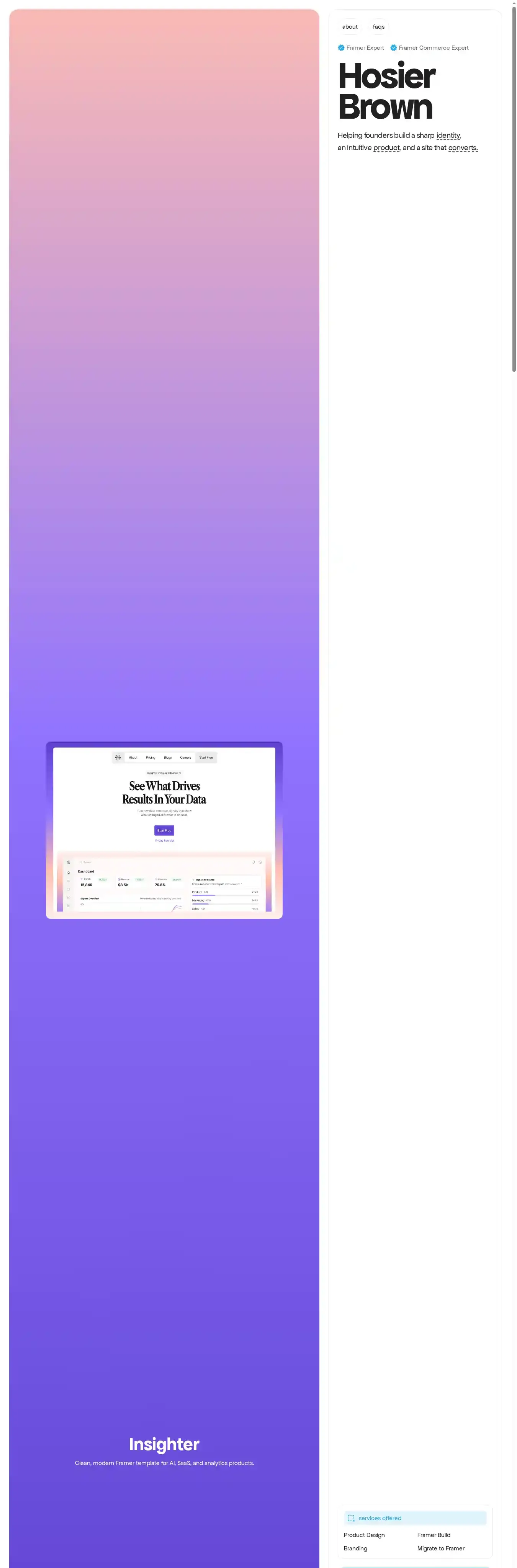Hosier home page on desktop