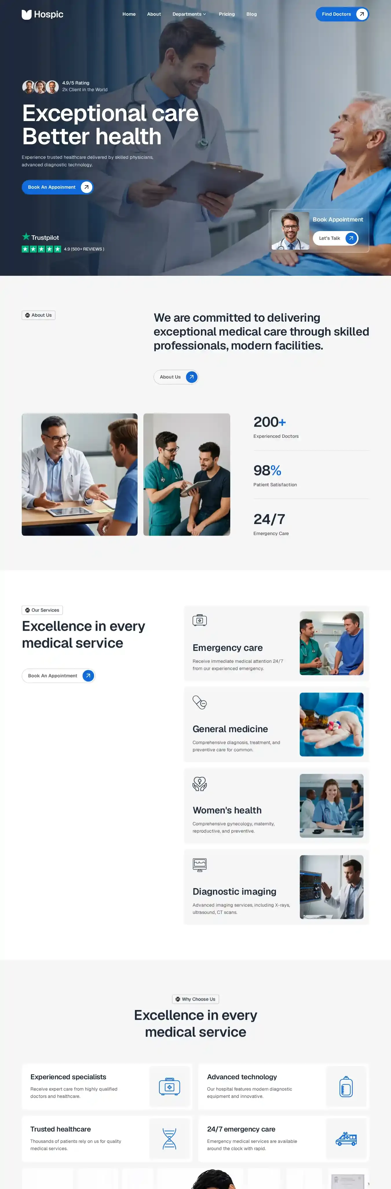 Hospic home page on desktop