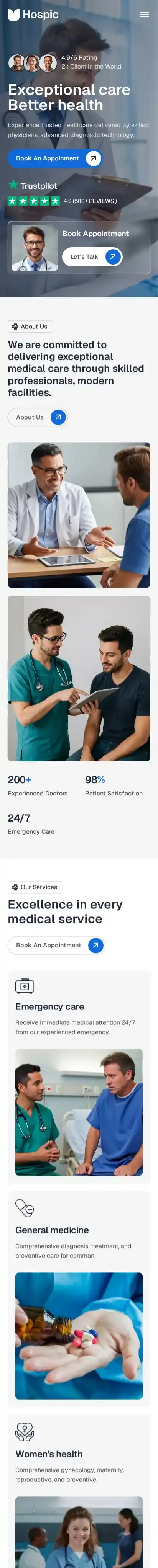 Hospic home page on mobile