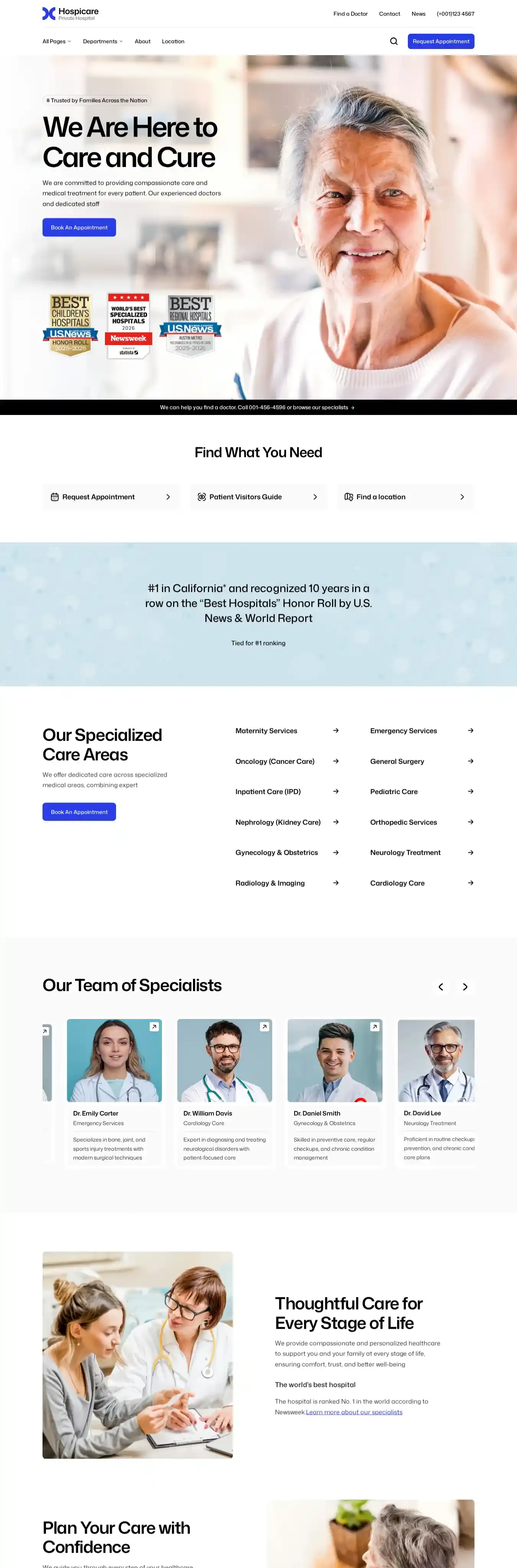 Hospicare home page on desktop