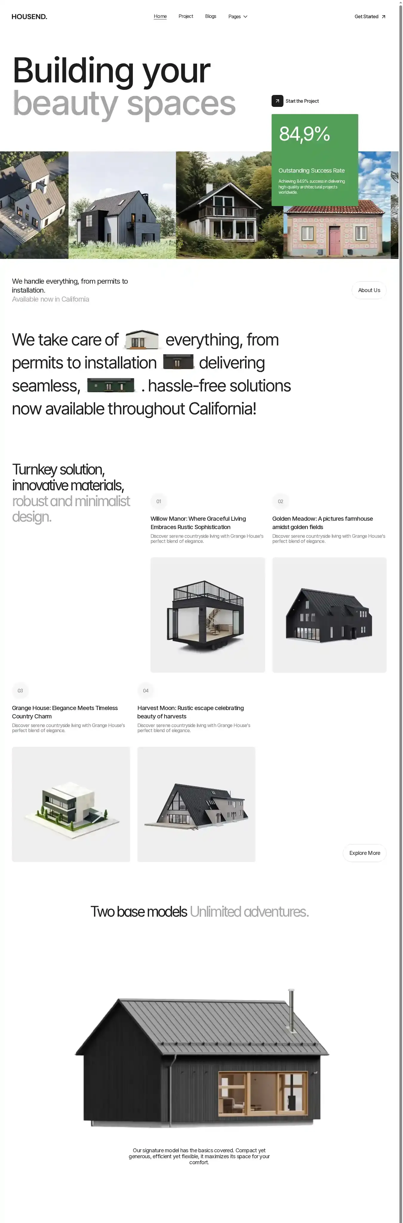 Housend home page on desktop