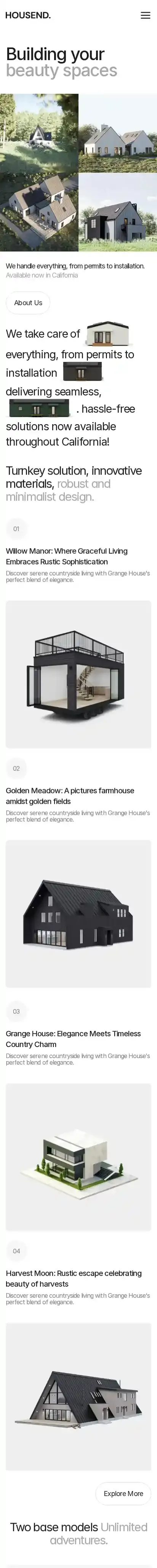 Housend home page on mobile