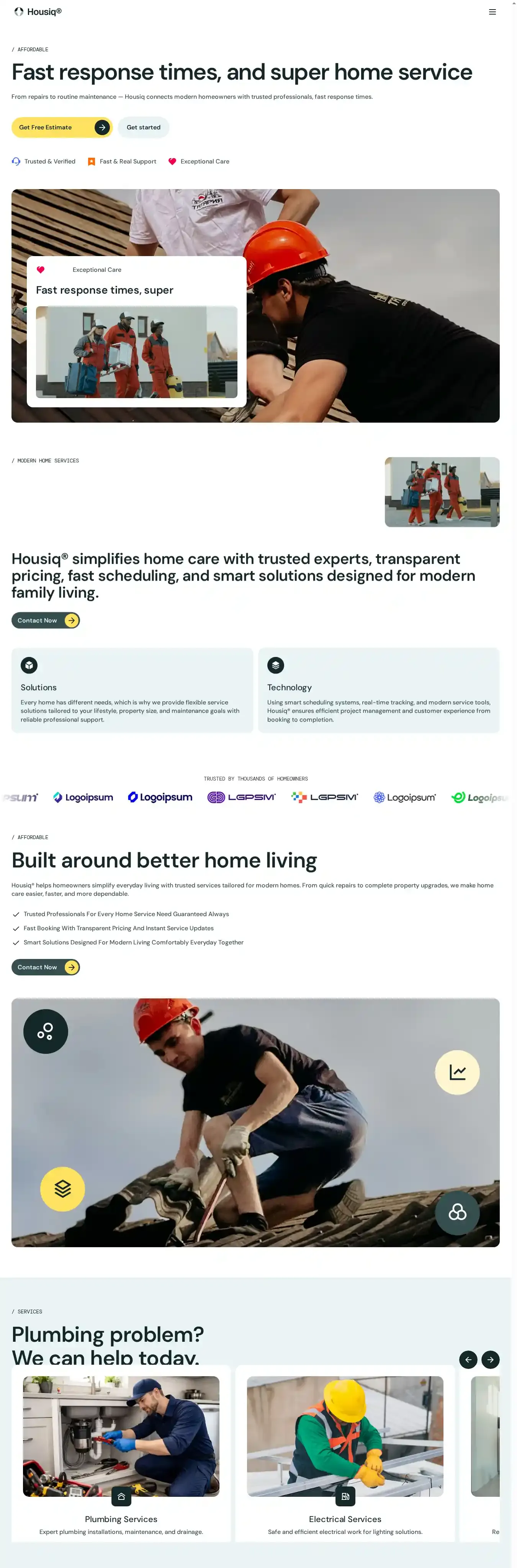 Housiq - Roofing home page on desktop