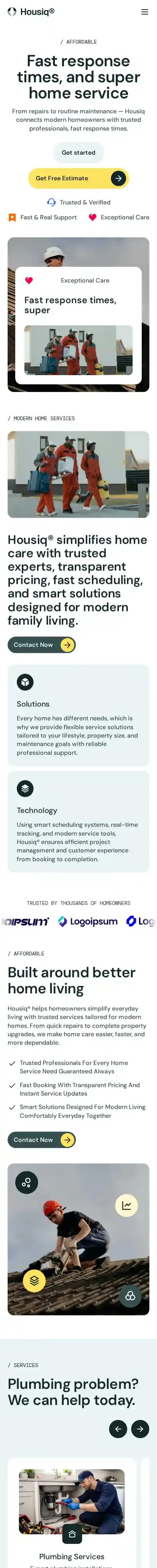 Housiq - Roofing home page on mobile