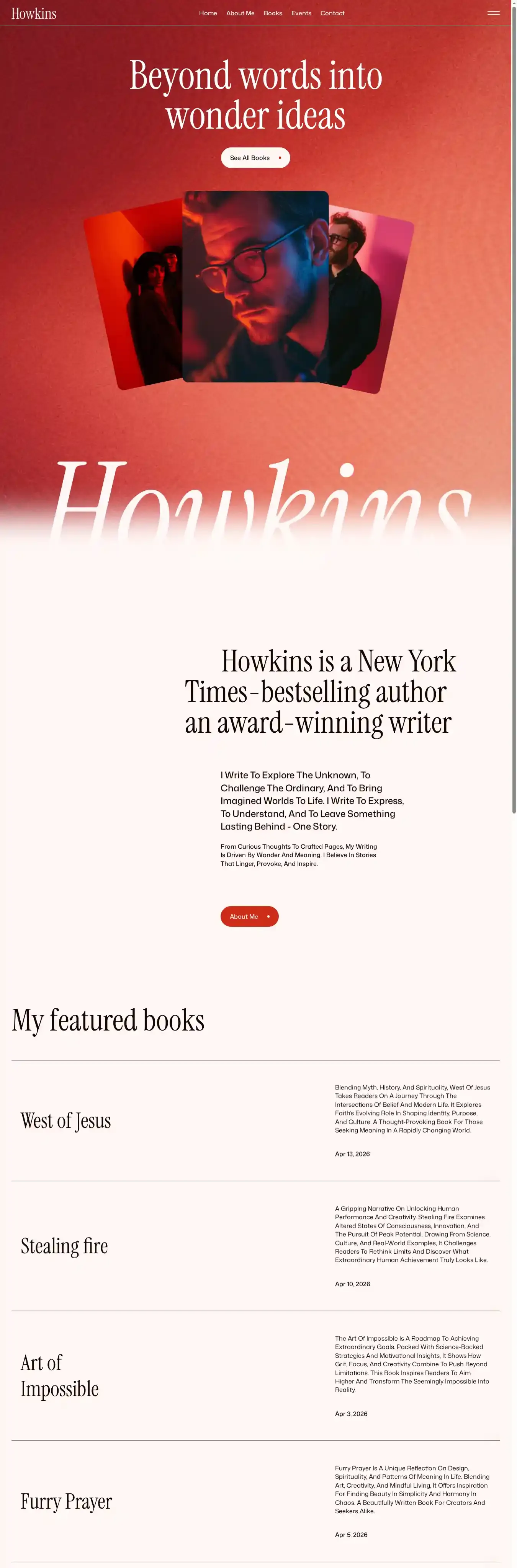 Howkins home page on desktop