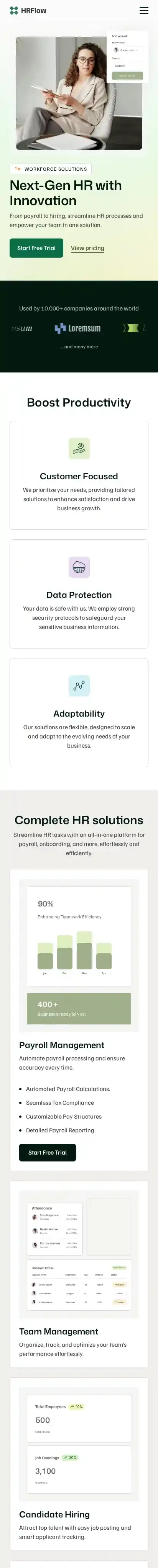 HRflow home page on mobile