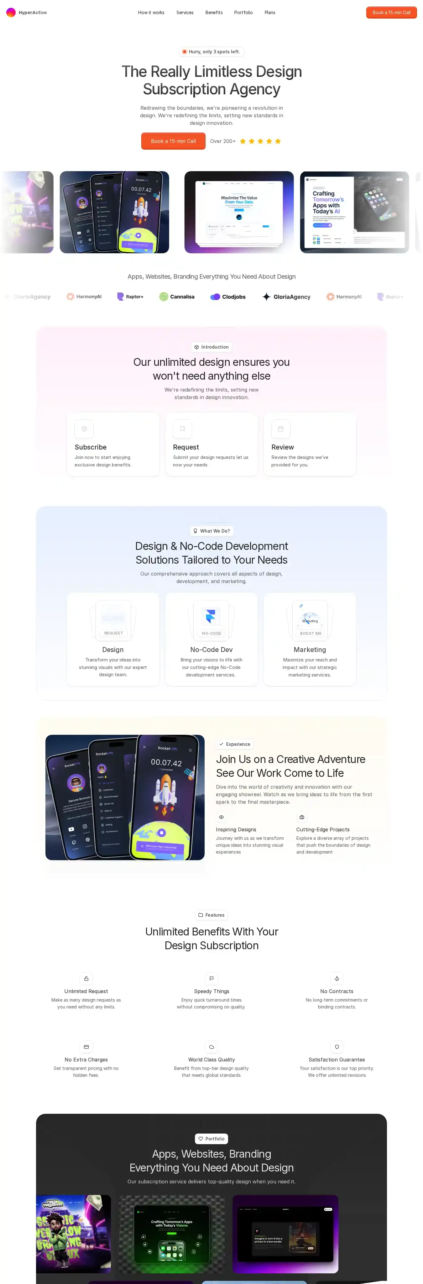 Hyperactive home page on desktop