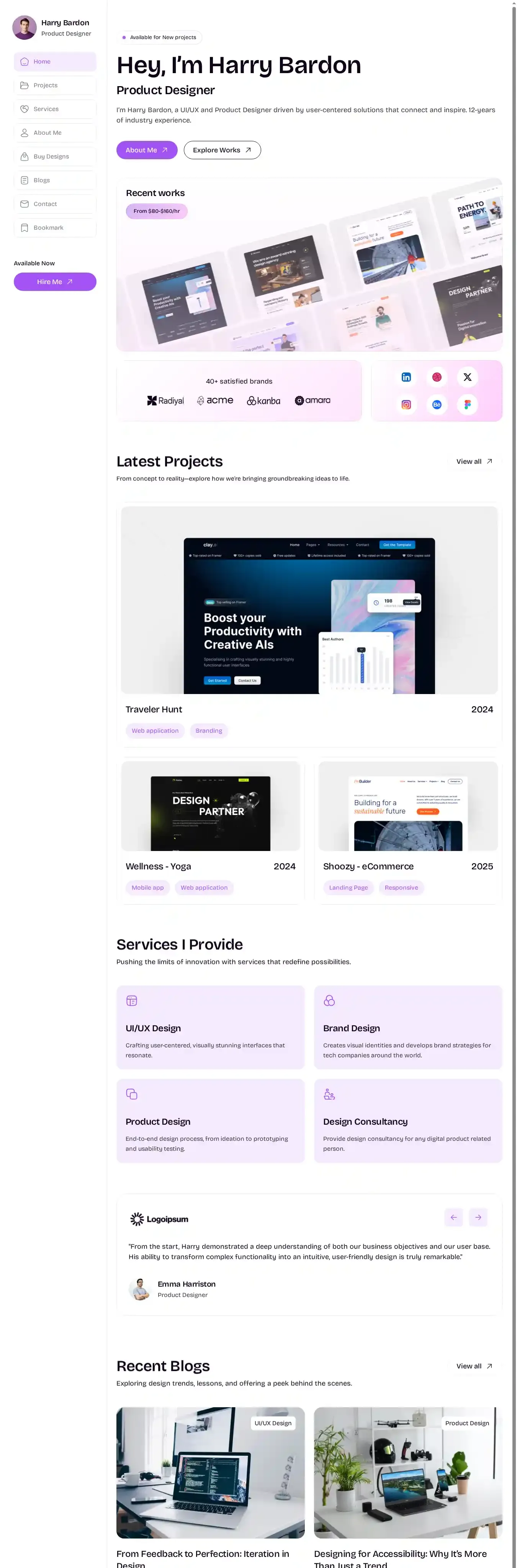 Perfolio home page on desktop