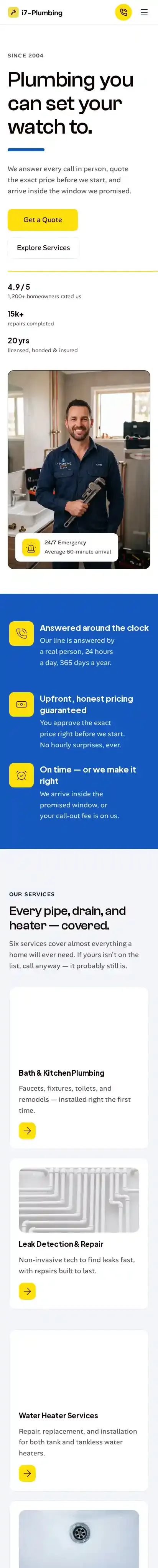 i7-Plumbing home page on mobile