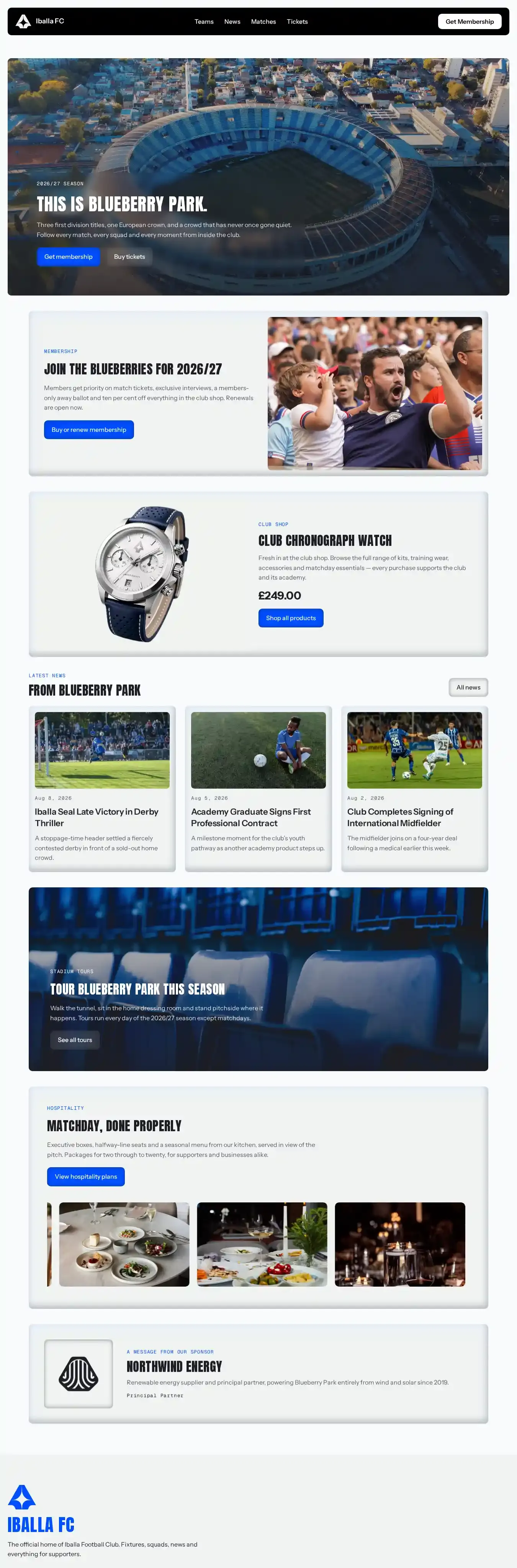 Iballa FC home page on desktop