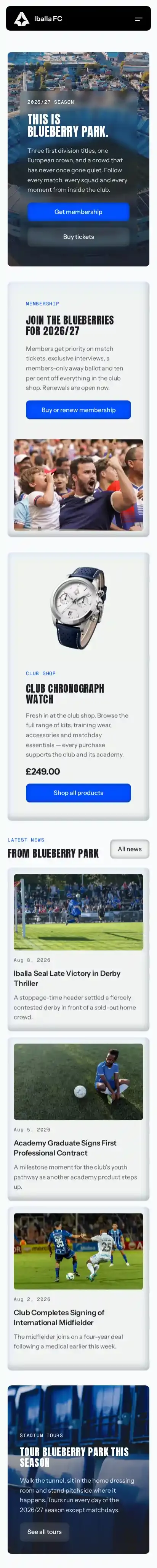 Iballa FC home page on mobile