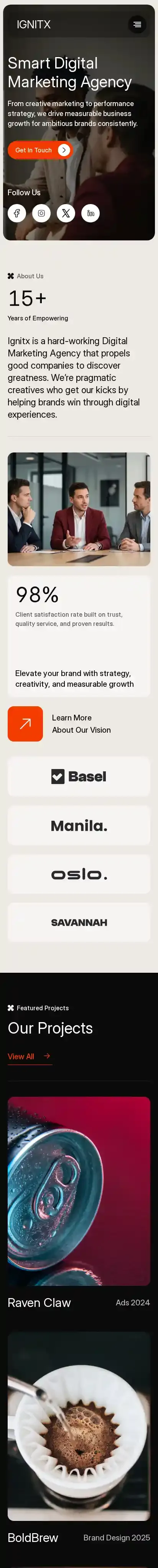 Ignitx home page on mobile