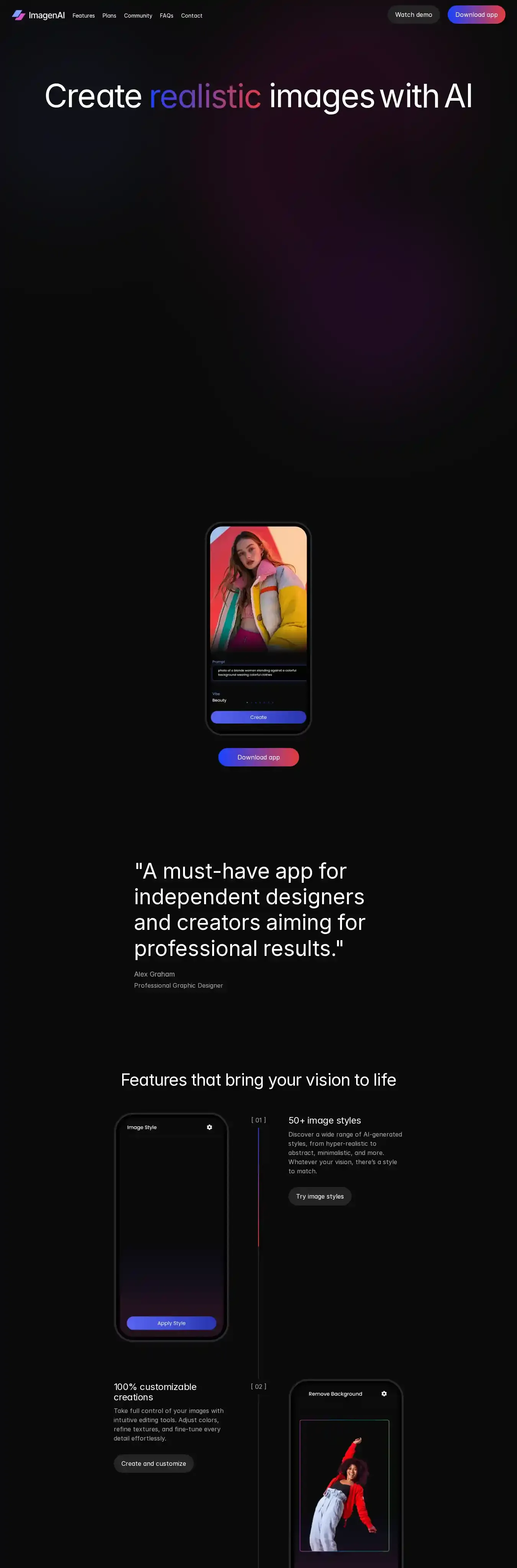 ImagenAI home page on desktop