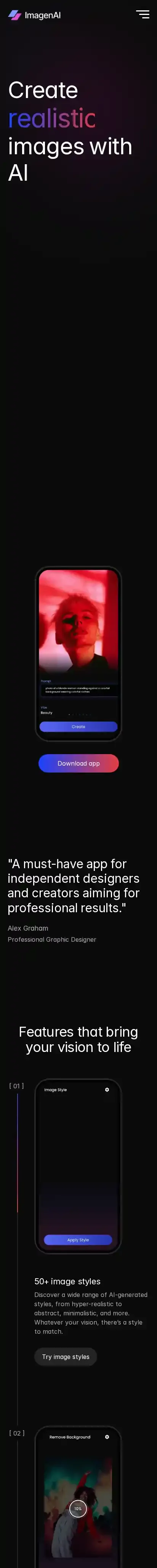 ImagenAI home page on mobile