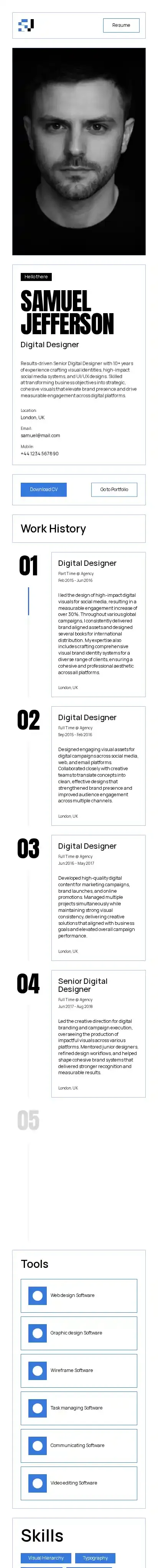 Impact CV home page on mobile