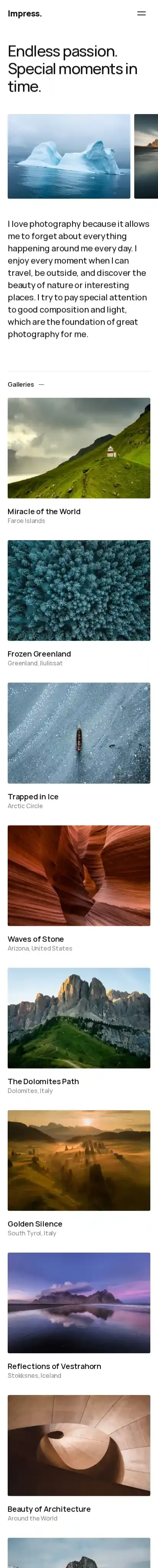 Impress home page on mobile