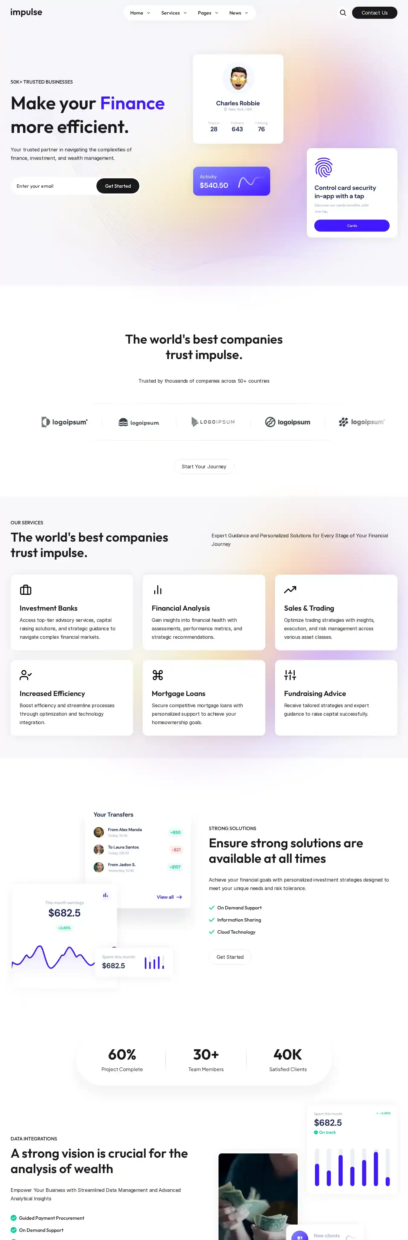 Impulse home page on desktop