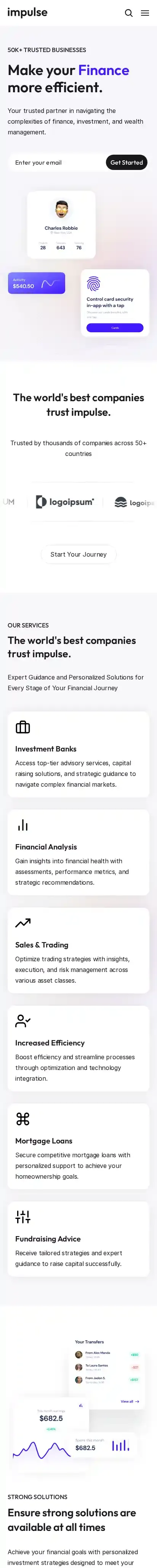 Impulse home page on mobile