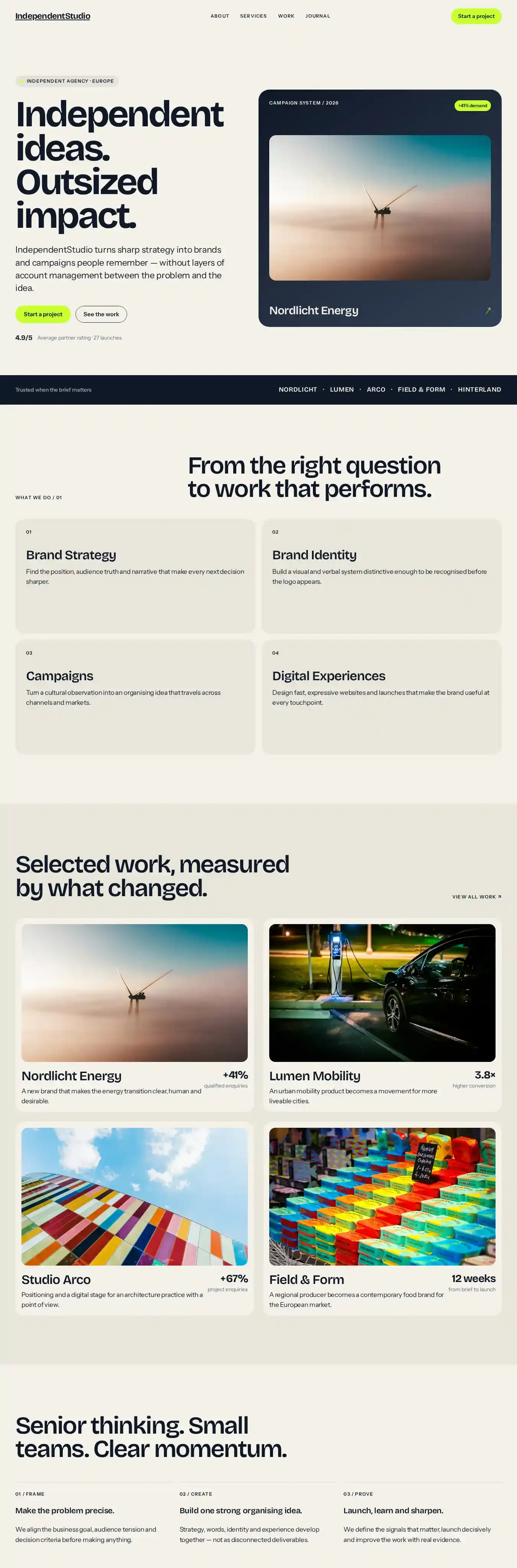 IndependentStudio home page on desktop