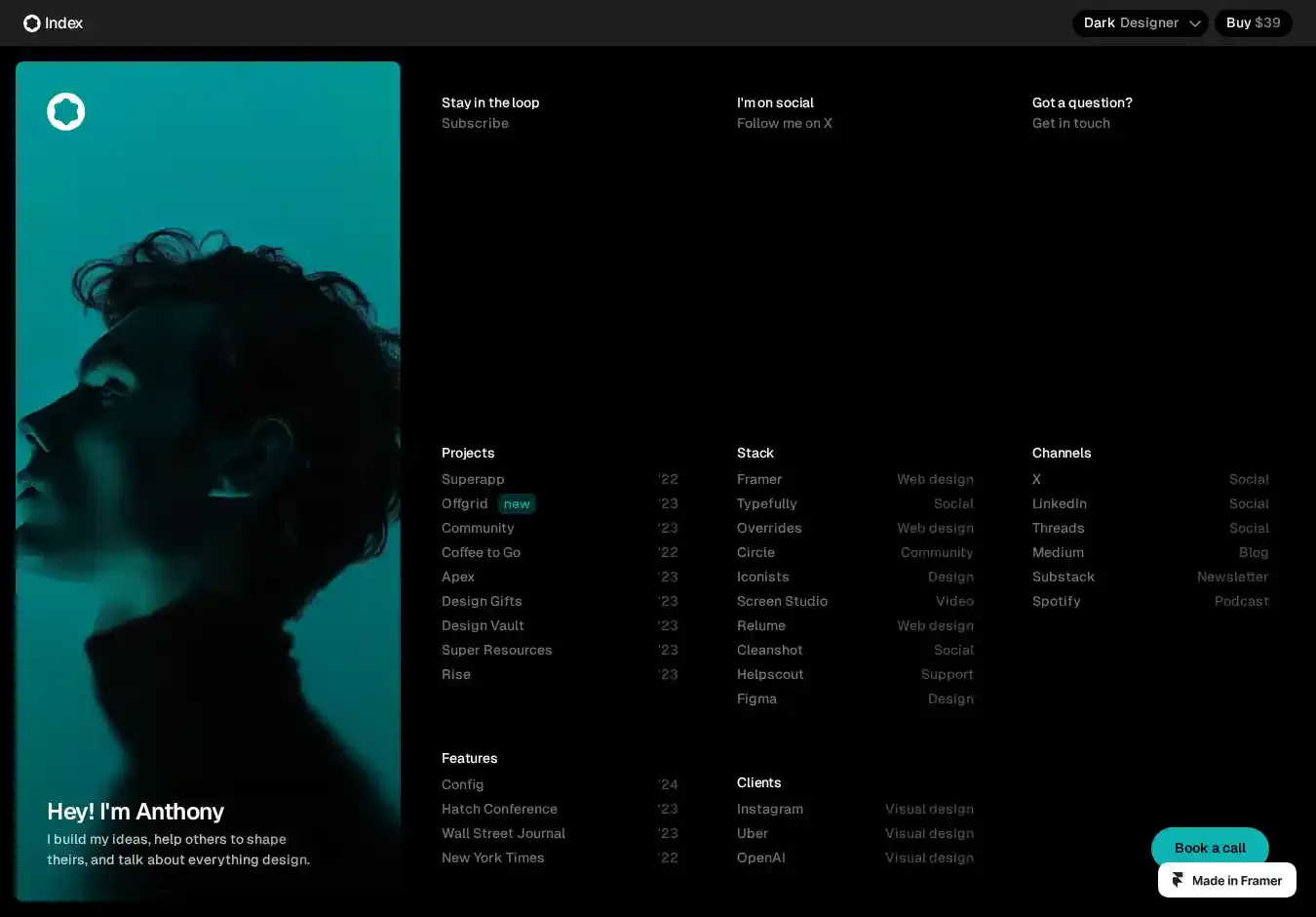 Indexy home page on desktop