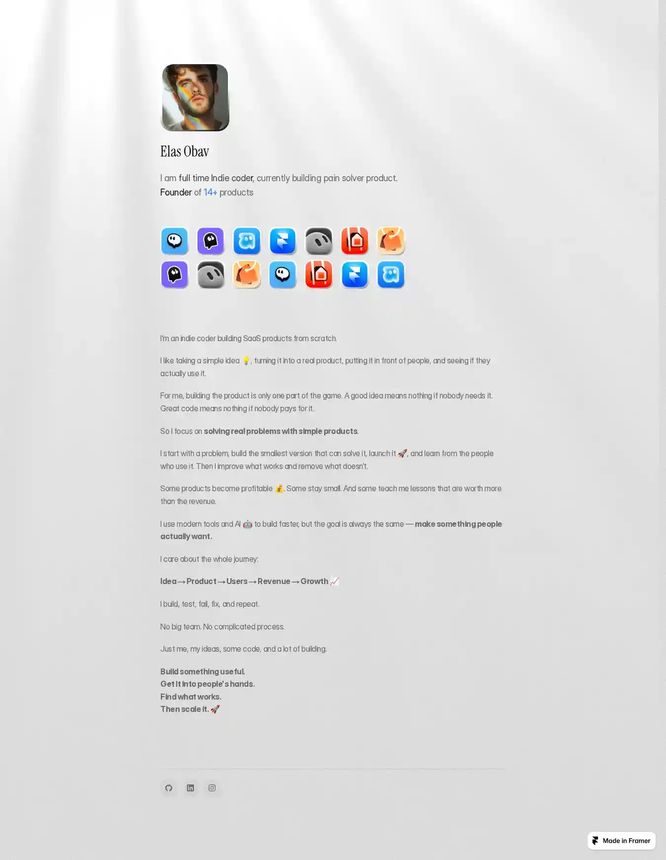 Indiepage home page on desktop