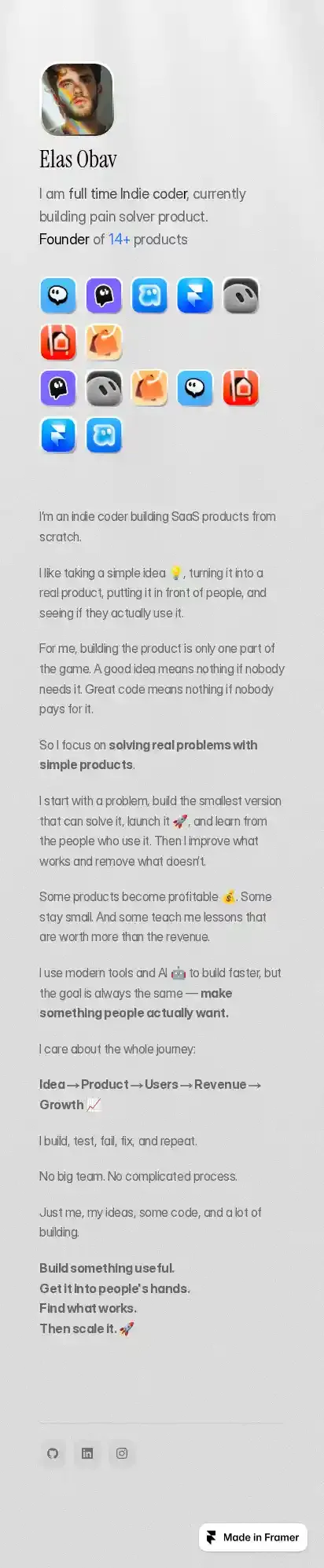 Indiepage home page on mobile