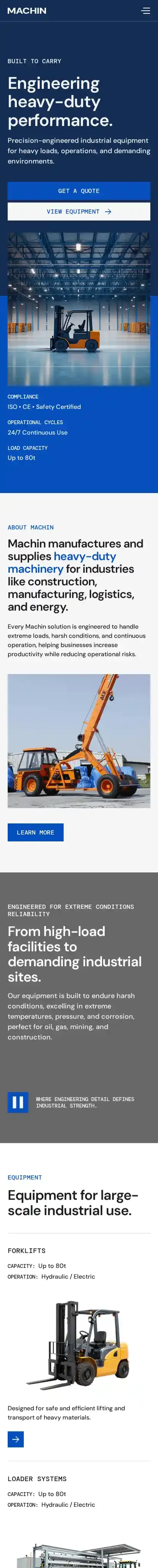 Industrial home page on mobile