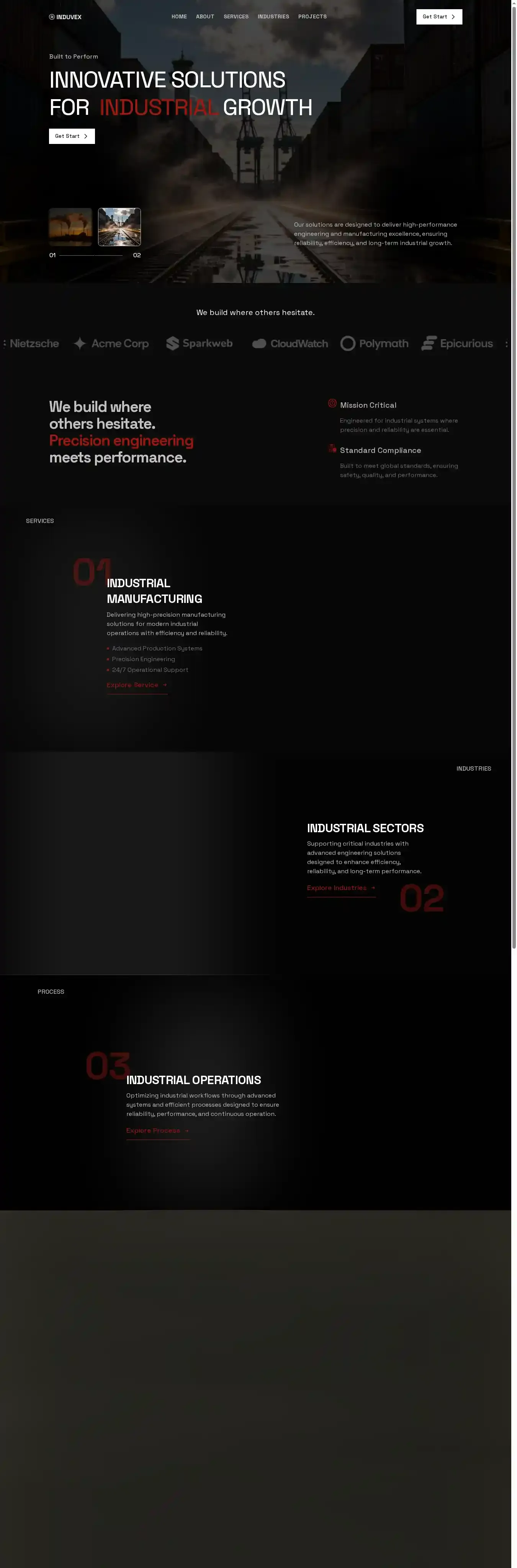Induvex home page on desktop