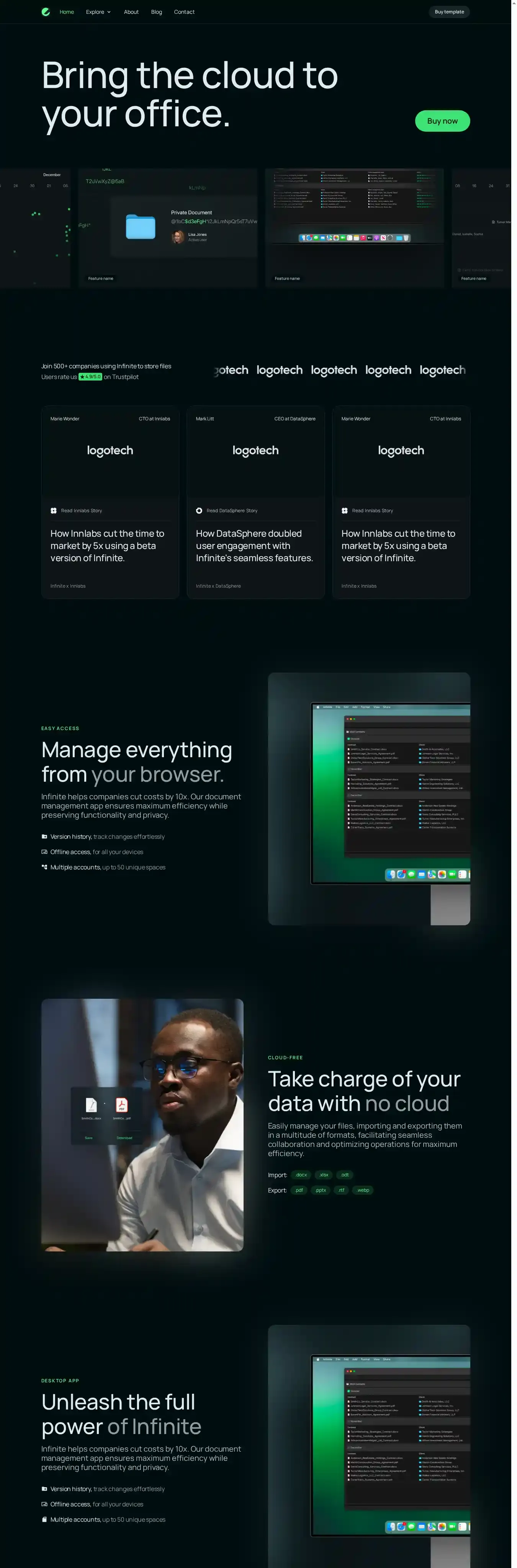 Finite home page on desktop