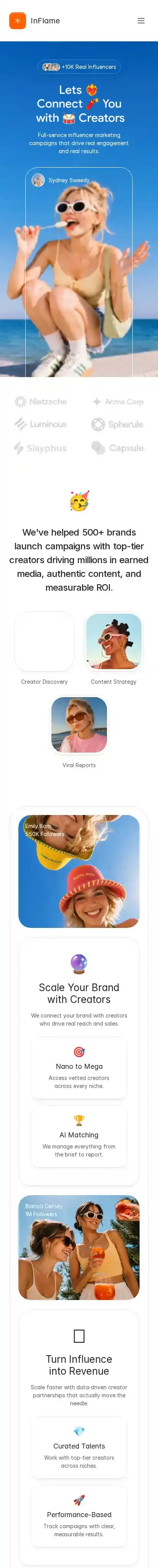 inflame home page on mobile