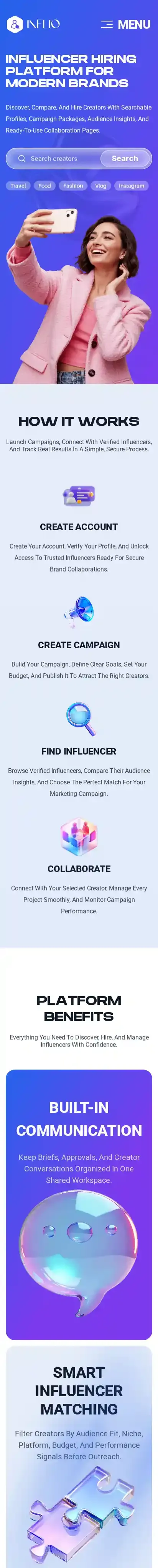 Inflio home page on mobile