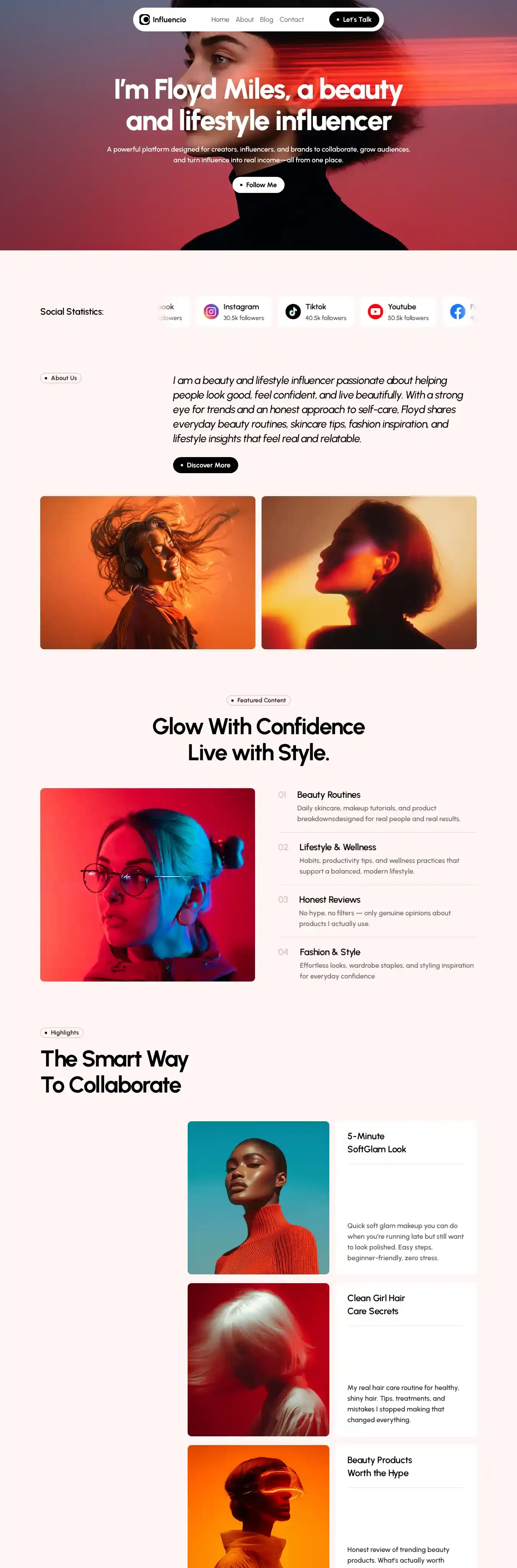 Influencio home page on desktop