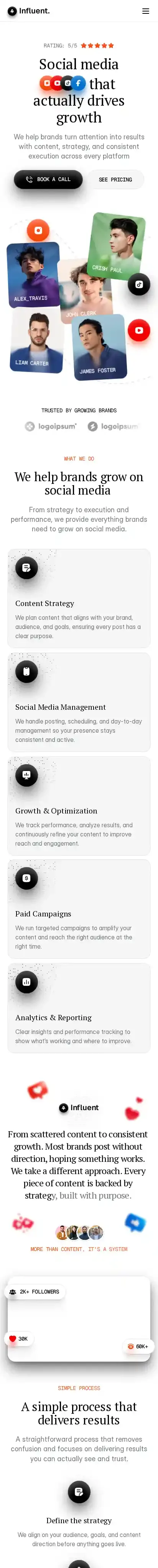 Influent home page on mobile