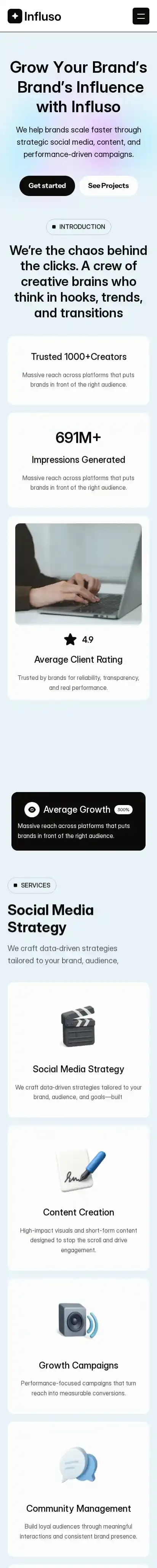 Influso home page on mobile